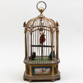 French Porcelain Mounted Gilt-Metal Singing Bird Automaton 