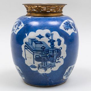 Chinese Blue and White Ormolu-Mounted Ginger Jar