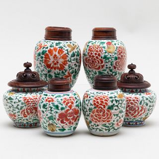 Three Pairs of Chinese Famille Verte Porcelain Jars 