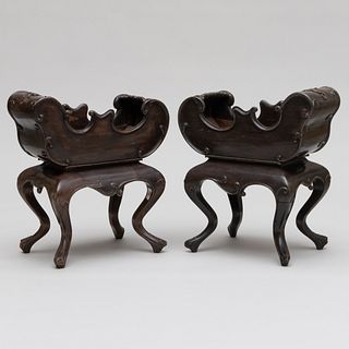 Pair of Portuguese Rococo Style Stained Walnut Jardinières
