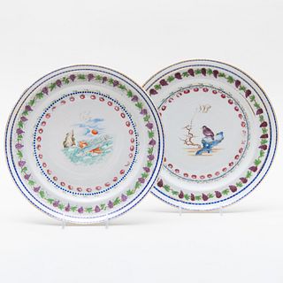 Pair of Chinese Export Porcelain Plates with Gilt Monogram