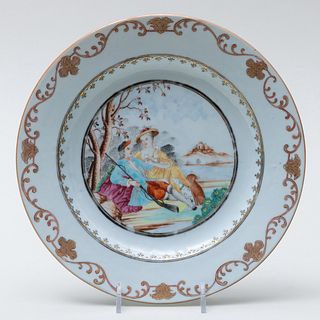 Chinese Export Famille Rose Porcelain European Subject Plate