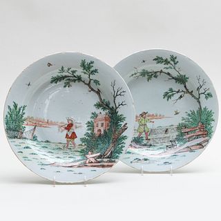 Two Chinese Export Dutch-Decorated Porcelain Plates