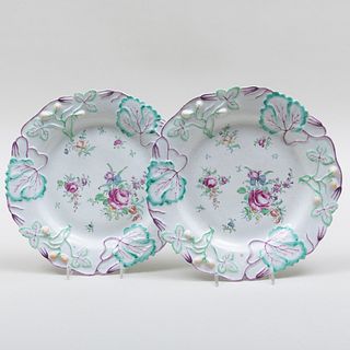 Pair of Longton Hall Porcelain 'Strawberry Leaf' Plates