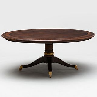 Regency Style Walnut, Burlwood and Ebonized Oval Dining Table, Modern