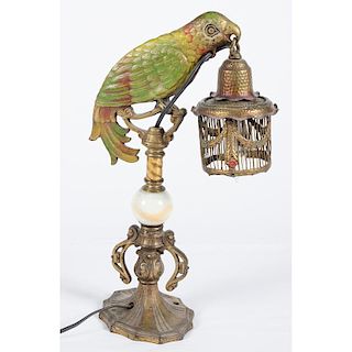 Cold-Painted Metal Parrot Lamp