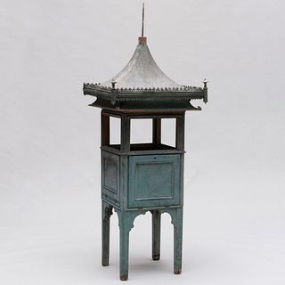 North European Blue Painted Wood and Zinc Pagoda Form Bee Keep