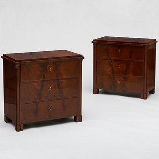 Pair of North European Neoclassical Style Mahogany Chests of Drawers, Probably German
