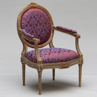 Louis XVI Style Painted and Parcel-Gilt Armchair, Modern
