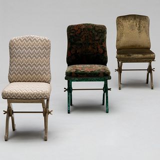 Three Painted and Upholstered Folding Banqueting Chairs, Produced by Ann Getty and Associates