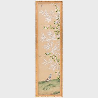 Set of Four Chinese Hand-Painted Silk Framed Panels, in the Qianlong Style