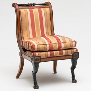 Biedermeier Ebonized, Fruitwood and Silk Upholstered Side Chair