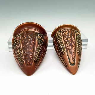 2pc Roseville Pottery Wall Pockets, Florentine Brown