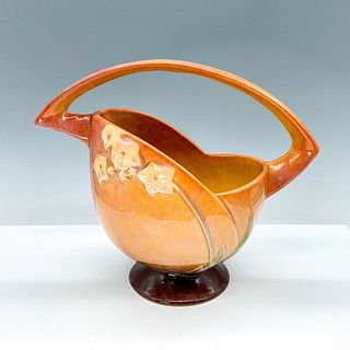 Vintage Roseville Art Pottery Basket Vase, Wincraft Orange