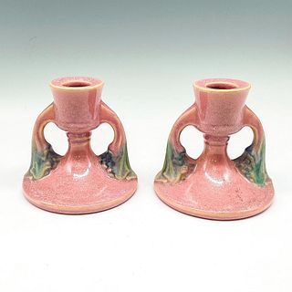 Roseville Pottery Candle Holders, Tuscany Pink