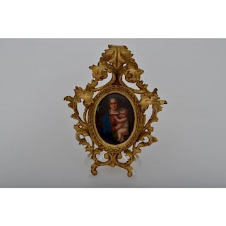 Italian Painted Plaque with Giltwood Frame