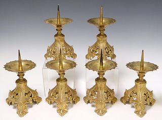 (6) CONTINENTAL GILT METAL ALTAR CANDLE PRICKETS