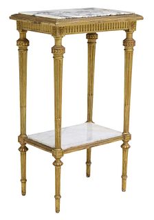FRENCH LOUIS XVI STYLE MARBLE-TOP GILTWOOD TABLE