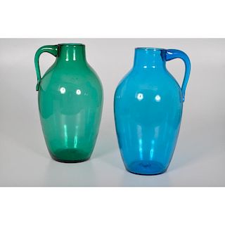 Hand Blown Colored Glass Jugs