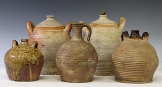 (5) FRENCH PROVINICAL STONEWARE OIL JUGS