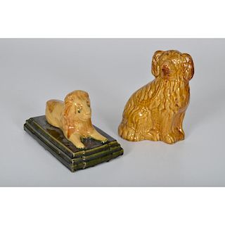 Staffordshire-style Spaniel and Lion Doorstop
