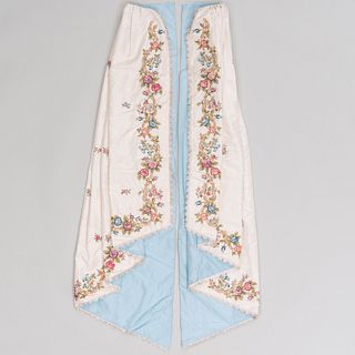 Two Pairs of Hand Embroidered Floral Satin Curtains