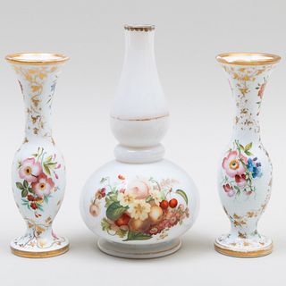 Assembled French Opaline Enameled Glass Three-Piece Garniture