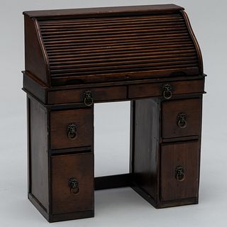 Miniature George III Pine and Oak Roll-Top Desk