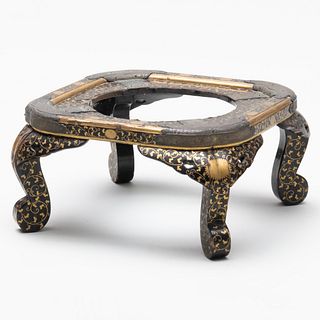 Japanese Metal-Mounted Black and Gilt Lacquer Stand 