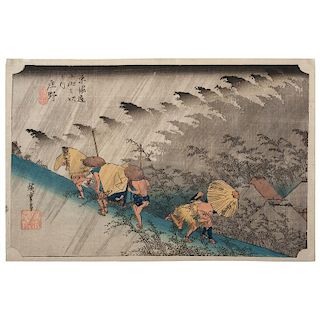 Driving Rain at Shono Woodblock, After Hiroshige