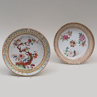 Two Chinese Export Famille Rose Porcelain Reticulated Dishes