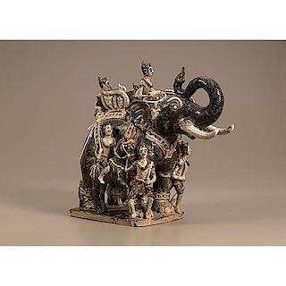 Thailand Ironstone Elephant with Figures