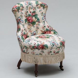 Chintz Button-Tufted Upholstered Slipper Chair