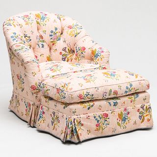 Floral Chintz Tufted Upholstered Club Chair and Ottoman