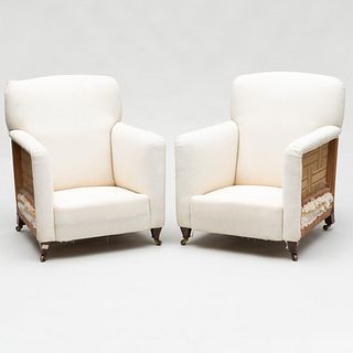 Pair of Late Victorian Muslin Upholstered Armchairs