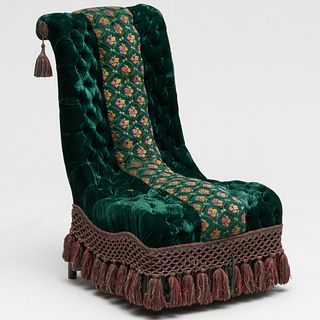 Napoleon III Tufted Velvet and Needlework Upholstered Chaffeuse