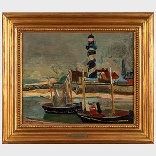 Andre Planson (1898-1981): Bateaux devant le phare