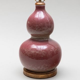 Chinese Peachbloom Porcelain Double Gourd Vase Mounted as a Lamp