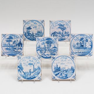 Set of Seven Dutch Blue and White Delft Tiles 