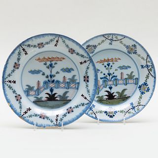 Pair of Lambeth Delft Chinoiserie Plates