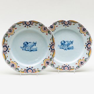Pair of Dutch Delft Polychrome Plates