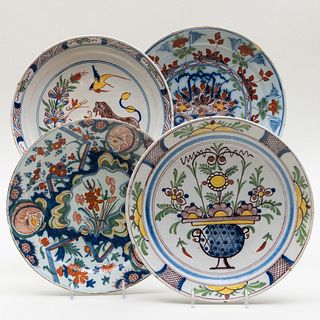 Group of Four Dutch Polychrome Delft Plates