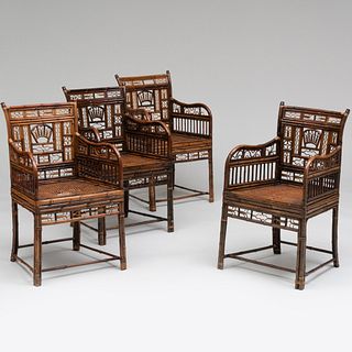 Set of Four Chinese Export Bamboo Armchairs