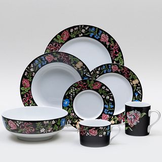 Sybil Connolly for Tiffany & Co. Black Ground Porcelain Part Service in the 'Mrs. Delany's Flowers' Pattern
