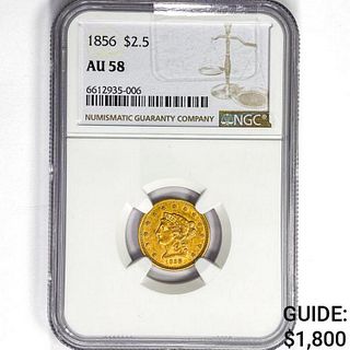 1856 $2.50 Gold Quarter Eagle NGC AU58
