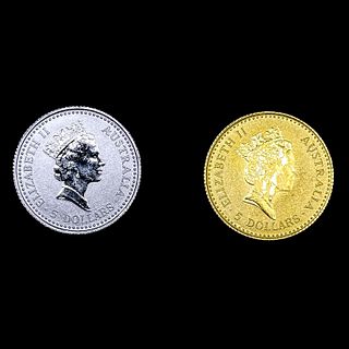1990 & 1992 Australia 1/20oz Gold & Plat $5 (2 Coi