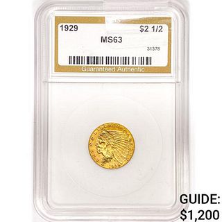 1929 $2.50 Gold Quarter Eagle NGS MS63