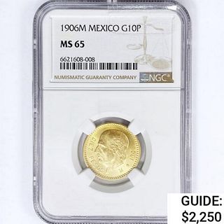 1906-M MEXICO G10P .24oz Gold NGC MS65