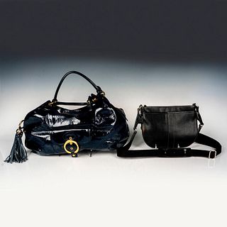 2 Handbags, Coach Black Leather, Perlina Navy Patent Leather