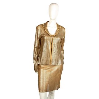 Vintage Alberto Makali Gold Mesh Dress & Jacket, Size Small